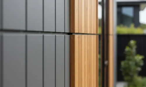 Cladding Kapiti exterior cladding detail combining modern panel and timber finishes on a Kapiti home