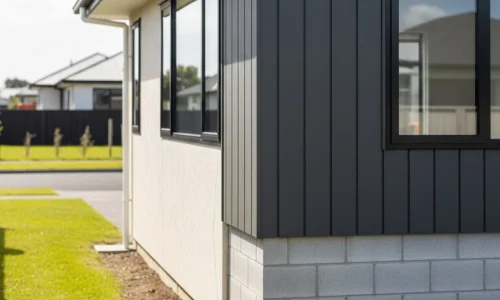 Cladding Levin residential recladding project featuring modern vertical panels and brick base